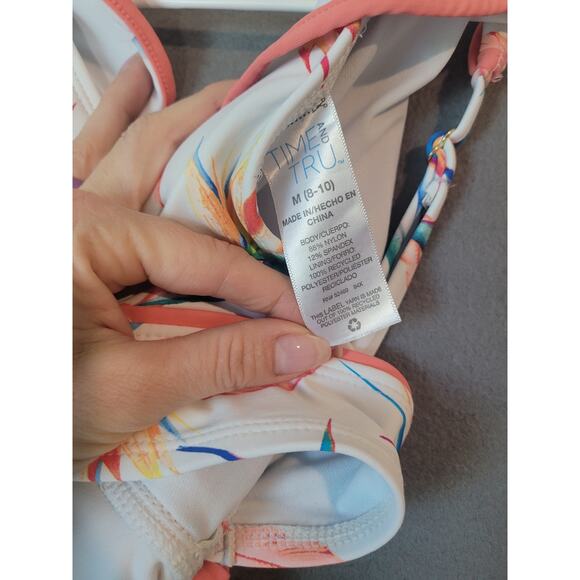 Time and Tru Bird of Paradise Swim Top White Size M 8–10 Bikini EUC - Picture 4 of 8